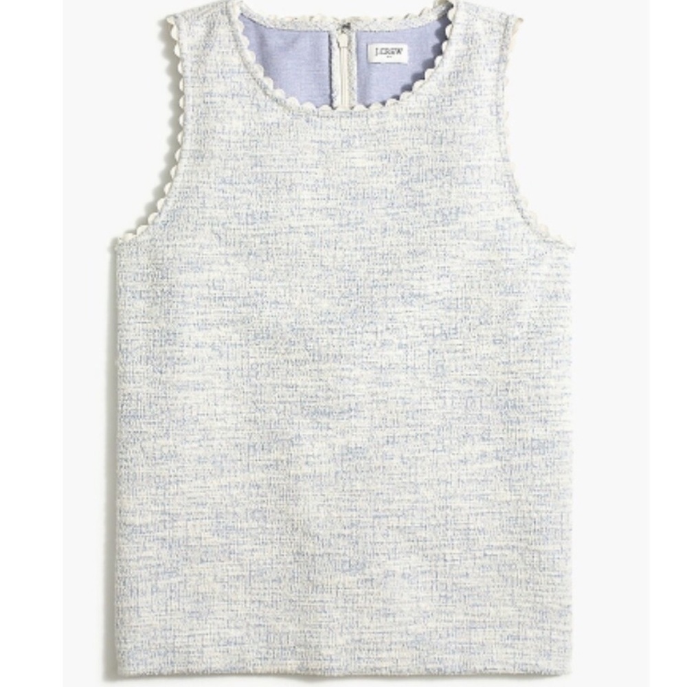 J. Crew Textured Tank Top with Scallop Trim Blue Size XL Blue Tweed